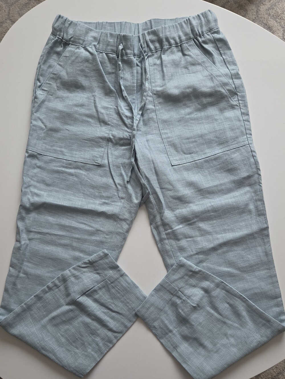 NWOT RW&Co Women's Light Blue Linen-Blend Drawstring Pants, Size XS